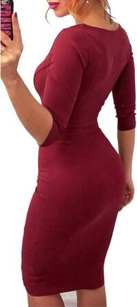 Жіноче облягаюче міні-плаття OMZIN з глибоким вирізом та блискавкою, бордовий (M)
