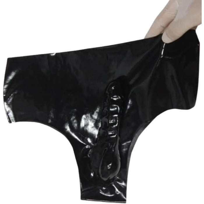 Латексні труси ALMYMM для чоловіків з захистом для статевого члена, облягаючі, екзотичні шорти, BDSM спідня білизна, фетиш, косплей, чорний, універсальний розмір XL