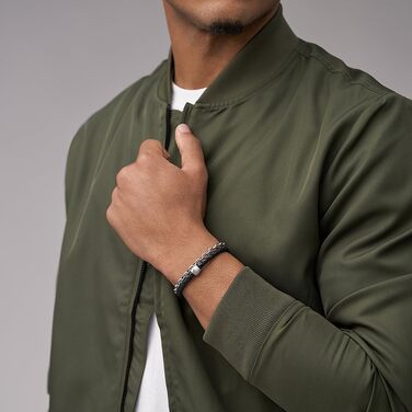 Чоловічий браслет Fossil Casual Texture зі шкіри та нержавіючої сталі з магнітним або шпеньковим замком, чорний