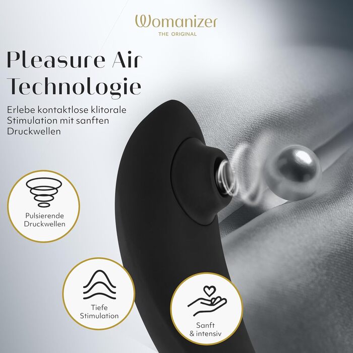 Womanizer Premium - вібратор для клітора з ефектом тиску, чорний та золотий | Інтимна іграшка для жінок | Секс-іграшки для дорослих, для пар | Подарунок для жінок