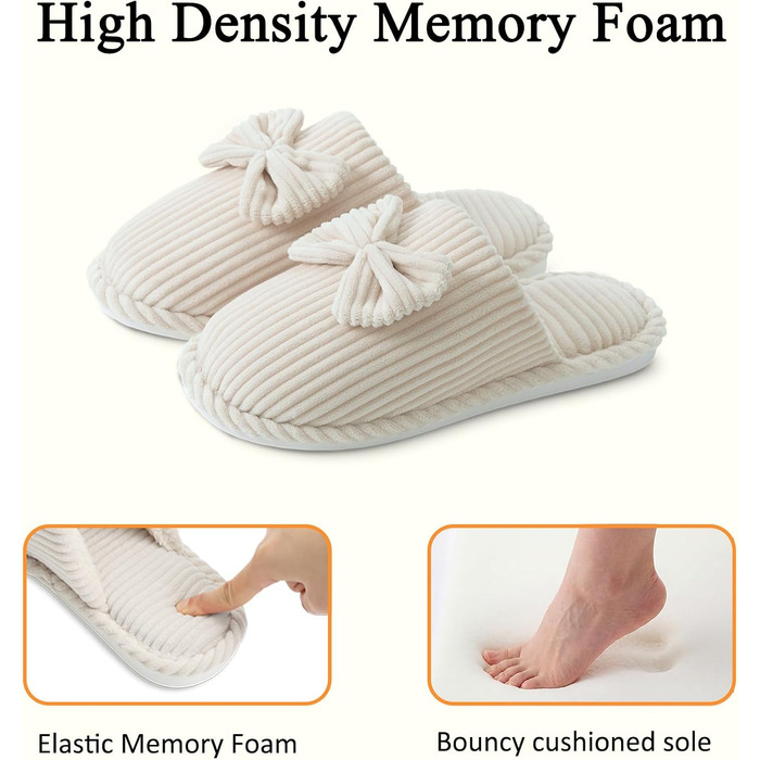 Жіночі зимові капці Coswind з ефектом пам'яті Memory Foam, плюшева підкладка та вельветовий верх, колір бежевий, розмір 38.5/40 EU