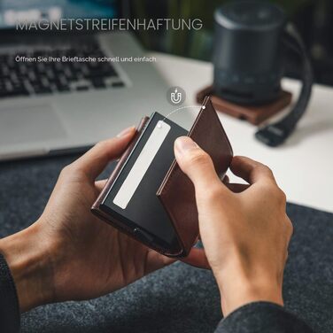 Шкіряний чоловічий картхолдер VULKIT з Pop-up механізмом, RFID-захистом, відділенням для купюр та вікном для ID, колір Espresso