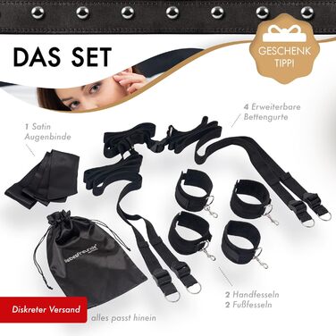 Набір для бондейжу Liebesfreunde® з кріпленнями для ліжка, наручниками та маскою для очей - BDSM для пар | Стабільний набір для сексуальних ігор