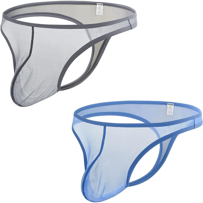Танга чоловічі BIATWOWR, прозорі труси, сексуальна білизна для чоловіків XL, блакитно-сірий