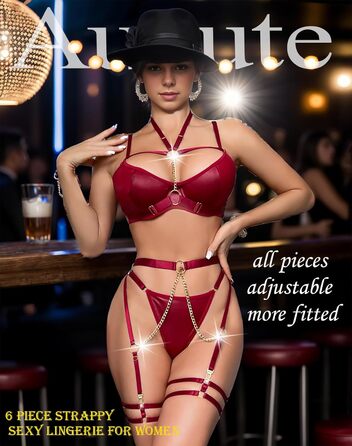 Комплект спідньої білизни Aucute trapen Deou: бюстгальтер та труси з мереживом, 6 шт. (S, Бордовий)