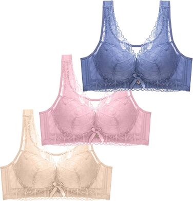 3 шт. Комплект класичних мереживних бюстгальтерів CSKJ для спорту, повсякденного носіння та йоги. Push-up, без кісточок, м'який, безшовний, 95C