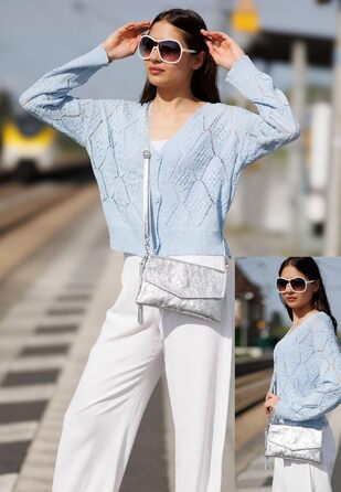 Жіноча сумка-клатч Caspar Elegante з натуральної м'якої шкіри наппа, вечірня сумка через плече Premium Line, темно-синя, Made in Italy