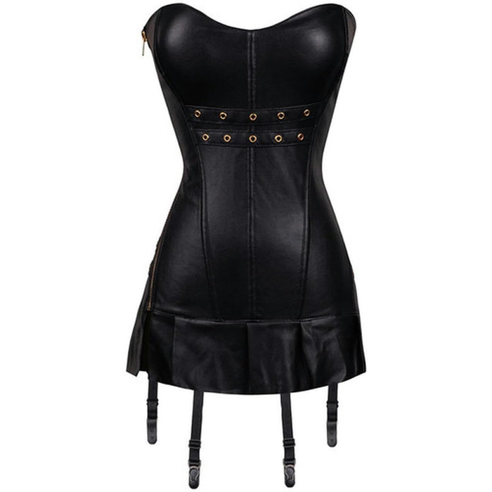 Шейпвеар CABULE Punk-Stil для жінок, великі розміри, готичний корсет з чорної екошкіри, блискавка, бретельки -- (L, 90028 Schwarzgold)