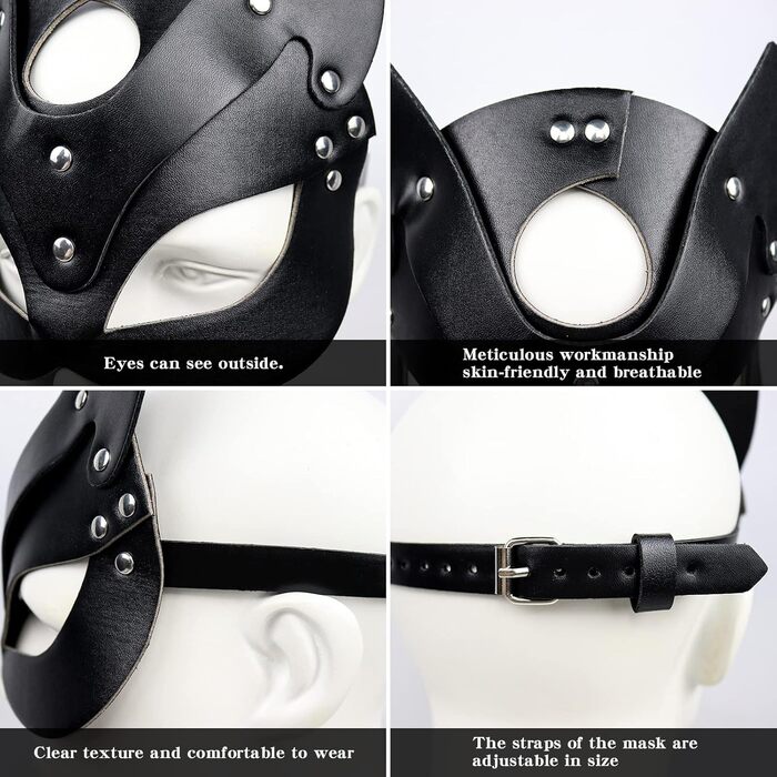 Маска для обличчя SINSEN з екошкіри у вигляді кота - сексуальний аксесуар для косплею, Хелловіну, вечірок та карнавалу, чорна