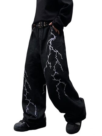 Чоловічі джинси Baggy з вишивкою, широкі штани Denim чорного кольору, розмір M A40