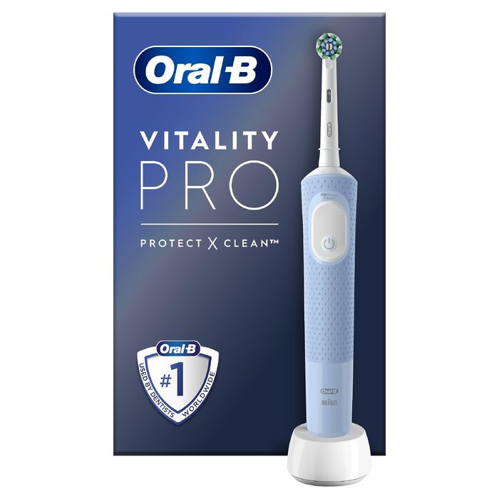 Електрична зубна щітка Oral-B Vitality Pro, синя, 3 режими чищення, таймер, акумуляторна, набір з 1 шт