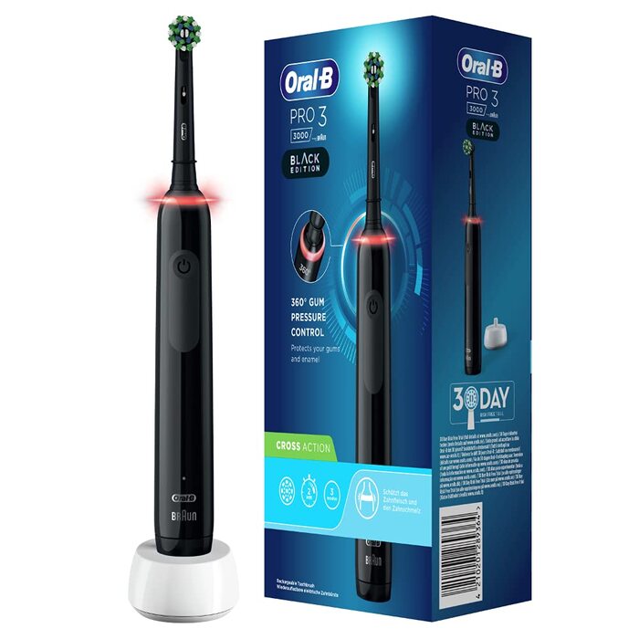Електрична зубна щітка Oral-B PRO 3 3000 CrossAction, 3 режими чищення, 360° контроль натискання, чорна