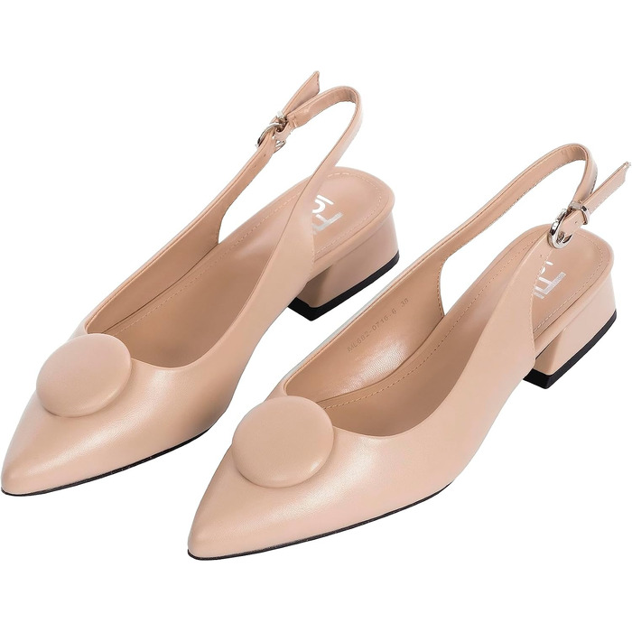Жіночі туфлі-човники Slingbacks на стійких підборах 4 см, штучна замша, бежеві, розмір 42 EU (вузька нога), модель ML682-0716