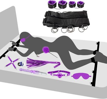 Набір для БДСМ: 14 елементів (кайдани, маска для очей, вібратор, кільця для пеніса). Іграшки для дорослих для жінок, чоловіків, пар.