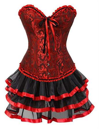 Сукня готична Moulin Rouge Coragenkleid Korett з пишною спідницею, великі розміри -6XL (XS, Червоний-2)
