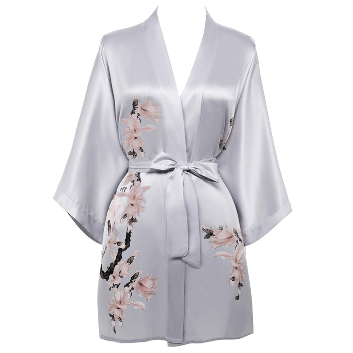 Жіночий халат BABEYOND з квітковим принтом, літній, короткий, сатиновий, для дому та пляжу, універсальний розмір, зелений (універсальний розмір, сірий)