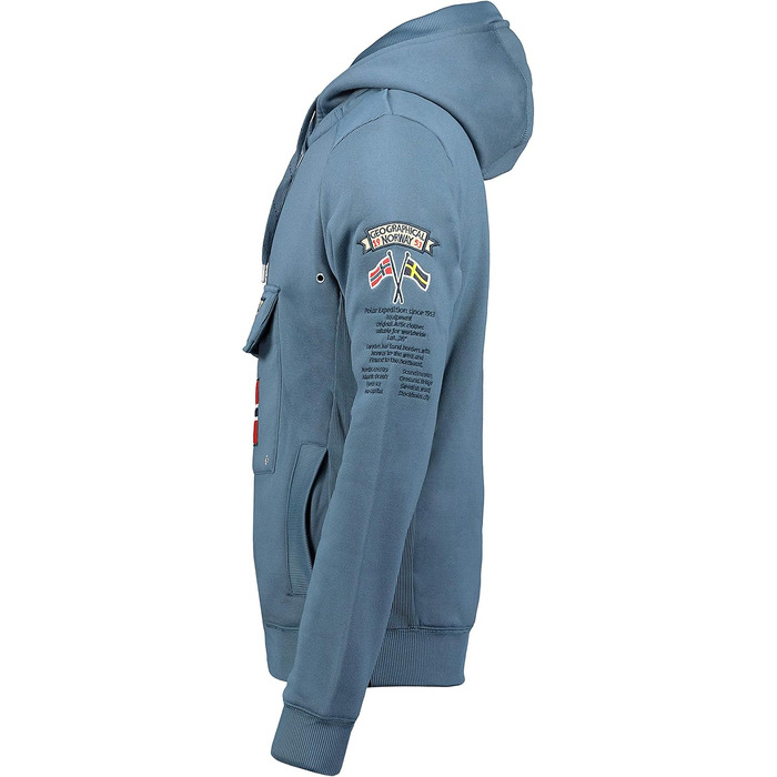 Чоловіча толстовка на блискавці з капюшоном Geographical Norway Gymclass, теплий світшот з кишенею-кенгуру, колір Petrolblau, розмір L