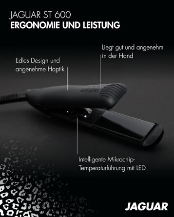 Професійний випрямляч для волосся JAGUAR ST600 Black з регулюванням температури та закругленими пластинами для гладкого волосся та локонів, чорний