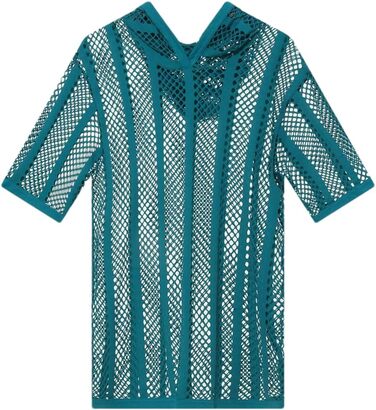 Чоловіча футболка з сітки, прозора, з короткими рукавами та капюшоном, стильна, спортивна, блакитна