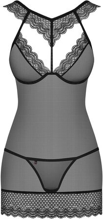 Сексуальний жіночий комплект спідньої білизни з мереживом: babydoll та танга, подарункова коробка (S-M, чорний мереживний комірець)