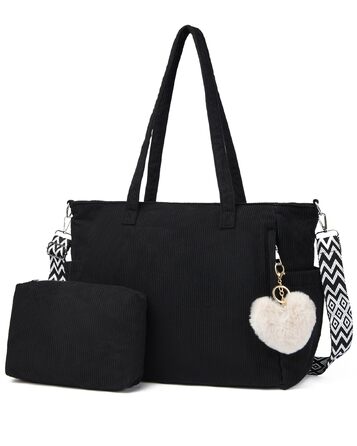 Жіноча сумка-шопер Makukke Cord Tote Bag: велика сумка через плече з вельвету для роботи, офісу, навчання та подорожей (Чорна)