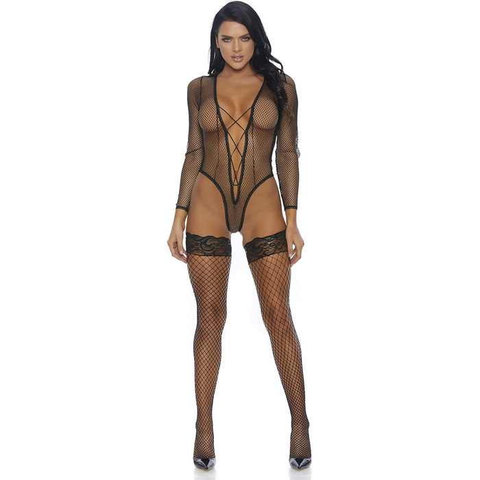 Чоловічий тедді з довгим рукавом Forplay Caught Being Naughty, чорний, XL. Еротичний костюм для жінок