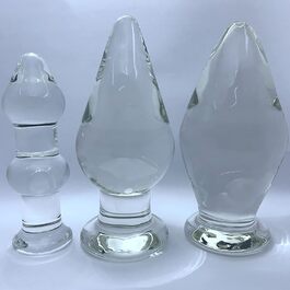 Анальний плагін зі скла ScreaAss Big Glas – 4.5/7.5/8 см, прозорий кристалічний дилдо для анального сексу, мастурбація, SM bondage для жінок та чоловіків