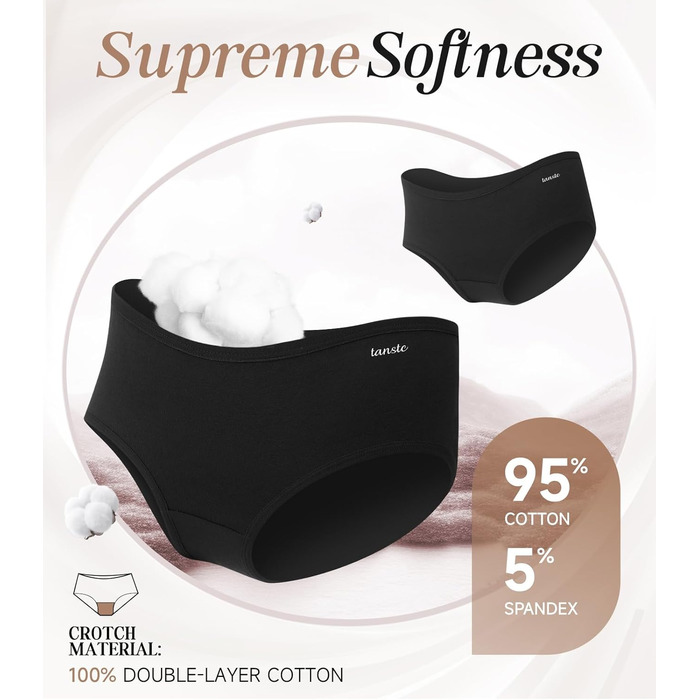 Танстк (TANSTC) жіночі труси-сліпи з бавовни, 6 шт. в упаковці, низька посадка, еластичні, дихаючі, чорний, XL