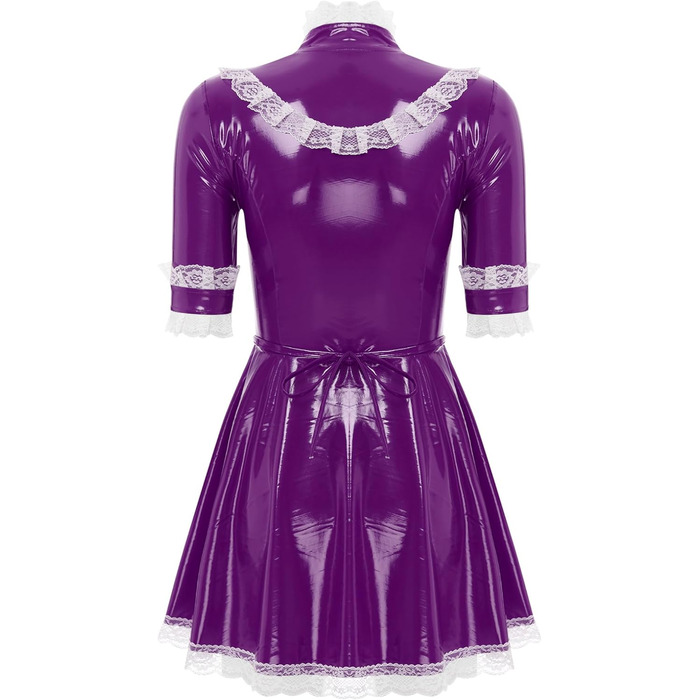 Костюм покоївки Freebily для жінок з лакованої шкіри, фіолетовий (4XL), комплект з фартухом