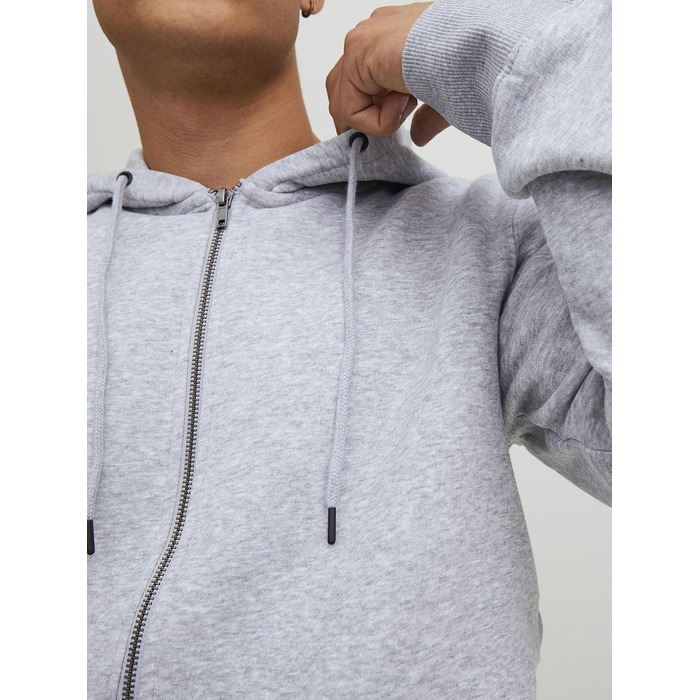 Чоловіча толстовка з капюшоном та блискавкою Jack & Jones JJEBRADLEY Sweat Zip Hood, Relaxed Fit, світло-сірий меланж