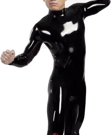 Чоловічий латексний костюм-комбінезон з блискавкою YZPNBW, чорний, латекс, комбінезон, catsuit, для чоловіків
