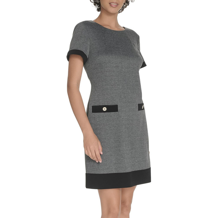 Сукня Tommy Hilfiger жіноча коротка рукав Scuba Crepe Trim Shift 40 Чорна/Сіра
