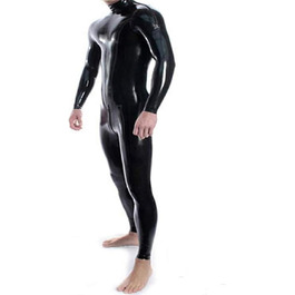 Чоловічий латексний комбінезон з блискучого лакового шкіряного матеріалу, чорний, XXL