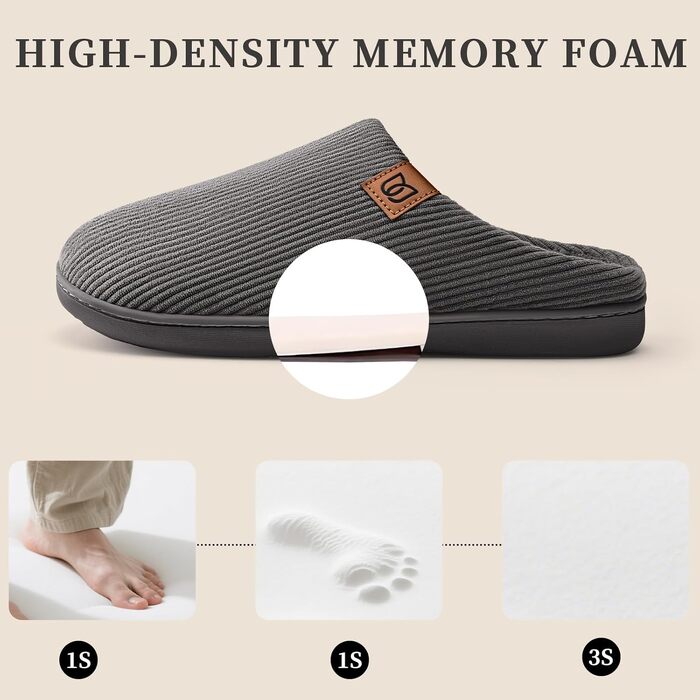Чоловічі капці WateLves з вельвету та піною Memory Foam, теплі домашні та вуличні тапочки в смужку, сірі, розмір 44/45 EU