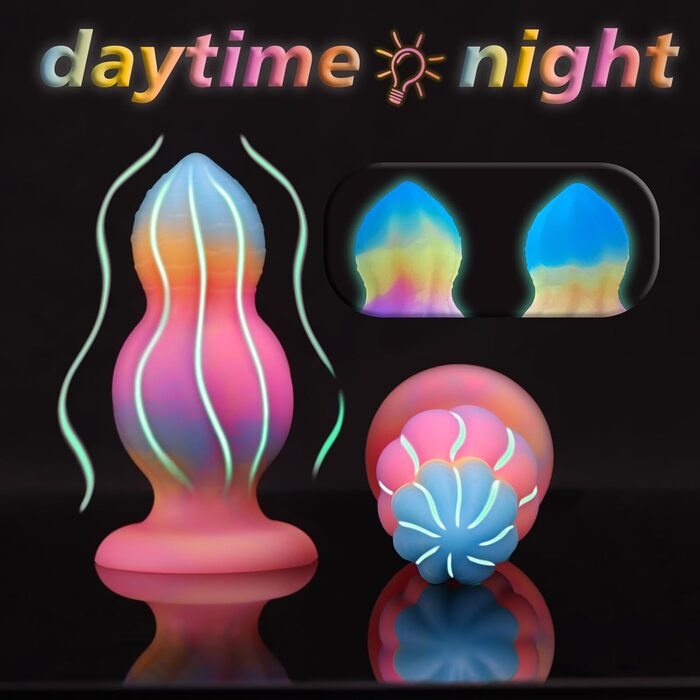 Яскравий світлодіодний анальний секс-іграшка HXLXW з сильним присоском, силікон, для дорослих, G-spot, простата, чоловіки, жінки, пари (L)