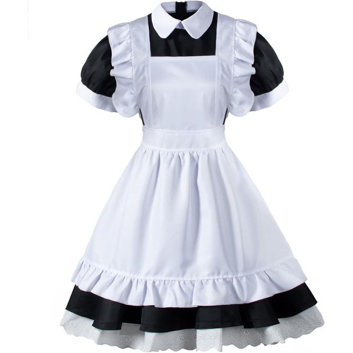 Костюм Аніме Лоліта Французька Служанка, Комплект з 6 предметів: Шюрка, Перчатки, Головний Убір, Шкарпетки, Костюм Cosplay, Чорний/Синій (XL)