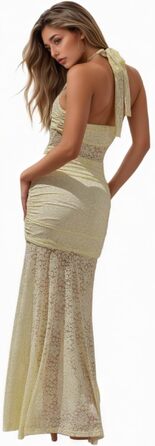 Сукня-максі Pitzenkleid прозора жовта, розмір S: ексклюзивний літній образ для вечірок та відпочинку