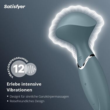 Вібраційний масажер Satisfyer Mini Wand-er | 12 програм вібрації | Водостійкий (IPX7) | Медичний силікон | Інтимний масажер для жінок | Граювальний секс-іграшка | Універсальний розмір (Сірий)