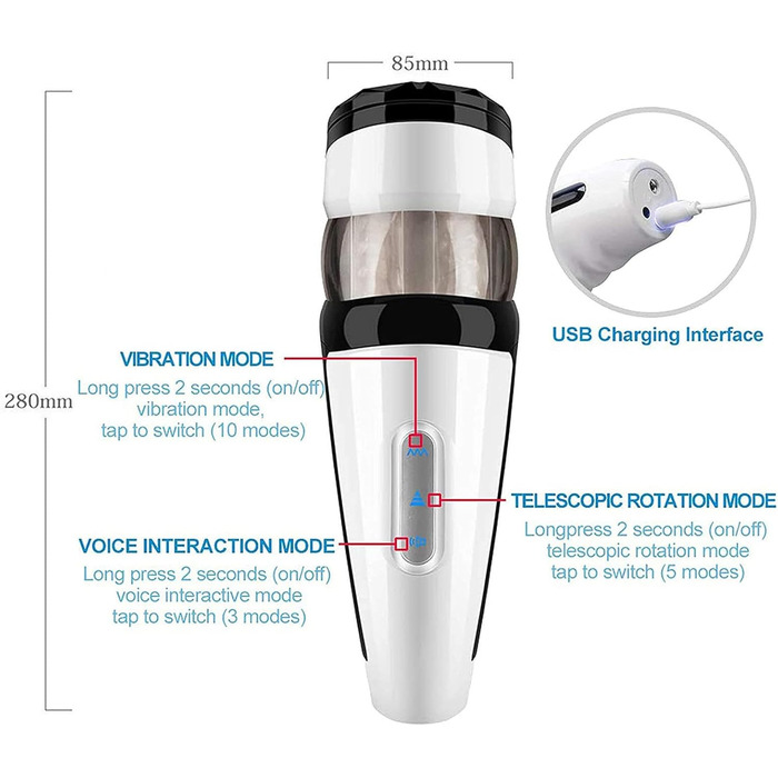 Електричний мастурбатор для чоловіків: чаша з 5 телескопічними функціями та 10 режимами вібрації. Автоматичний стимулятор пеніса, секс-іграшка для чоловіків