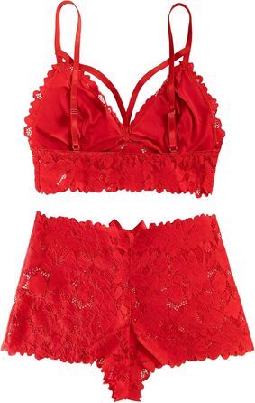 Сексуальний комплект нижньої білизни Lilosy з високою талією та V-подібним вирізом, блакитне мереживо, бюстгальтер та труси, 2-частинний, колір: світло-червоний (M)