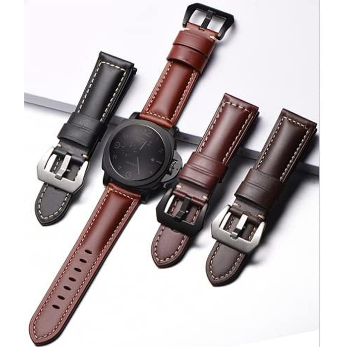 Шкіряний ремінець для годинника Panerai Luminor 44 мм, Vintage Military, 26мм/22мм, коричневий зі сріблястою пряжкою
