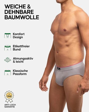 Сліпи DANISH ENDURANCE (6 шт.) для чоловіків, бавовна, дихаючі, з еластаном, без етикетки, різні кольори (2 x чорний, 2 x білий/червоний, 1 x чорний/червоний, 1 x сірий), розмір S