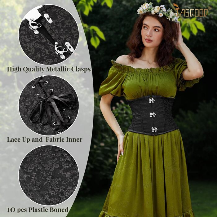 Жіночий корсет-топ JasGood: готичний корсет з мереживом, чорний жакардовий корсет для талії, ідеальний для Хелловіну