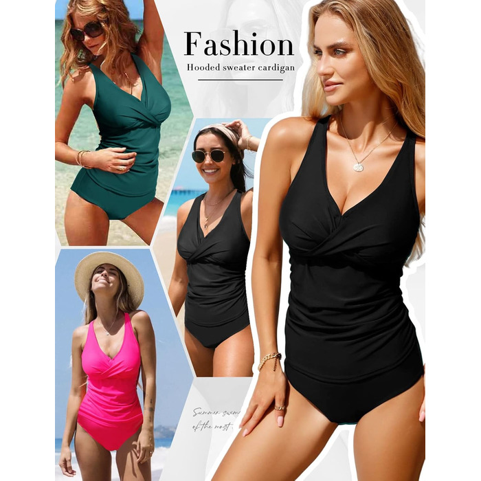 Купальник жіночий танкiні з пуш-ап ефектом, висока талія, чорний, XL - Bikini