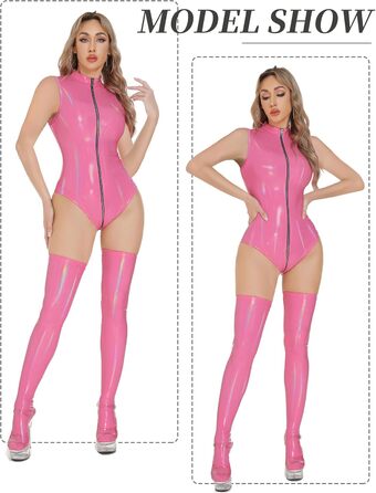 Жіночий латексний боді FEOYA з металевим декором, рожевий (L-XL)