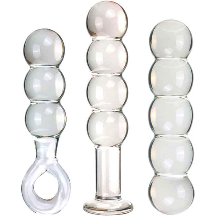 Скляний дилдо ZDJBFA 50 мм, 3 перлини: анальні кульки, масаж простати, стимуляція G-точки, для жінок