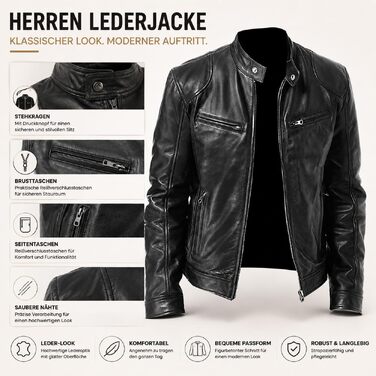 Чоловіча шкіряна куртка-байкер Slim Fit зі стійким коміром, чорна екошкіра, вінтажна легка перехідна куртка для мотоциклістів, розмір XXL