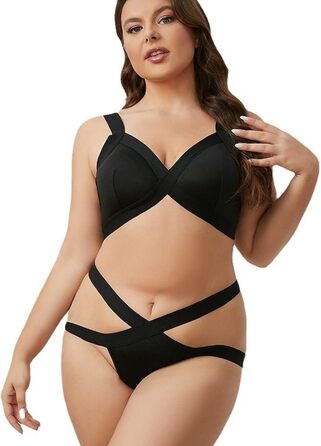 Сексуальна спідня білизна для жінок – модний двочастинний комплект з бюстгальтером великих розмірів, однотонний, з регульованими бретелями, елегантний, двошаровий, перехресний G-String бікіні-сет чорний XXL