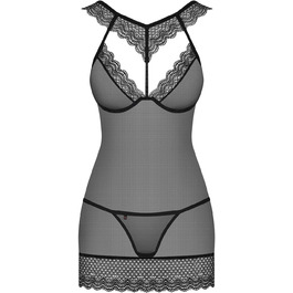 Сексуальний жіночий комплект спідньої білизни з мереживом та танга, babydoll, подарункова коробка (L-XL, чорний мереживний комірець)