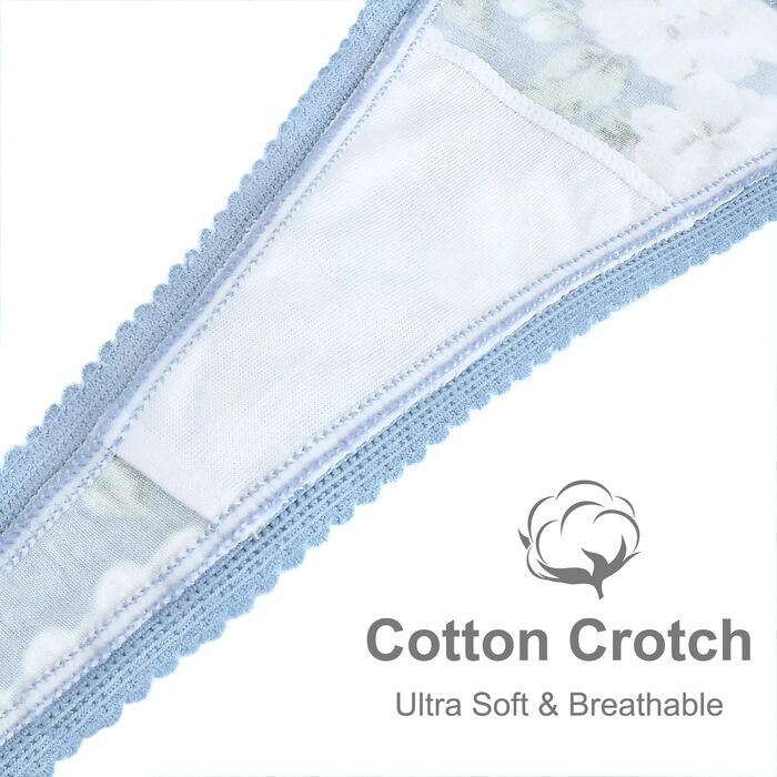 Танга жіночі бавовняні безшовні, мереживні, 5 шт. у наборі, M, з квітами